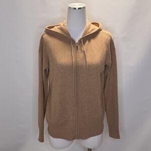 Charter Club Cashmere Sweater Womens XS Beige Hooded Full Zip Hoodie Knit